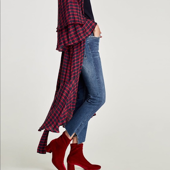 NWOT Zara Red Brick High Heel Velvet Ankle Boots - Picture 5 of 6